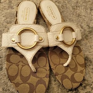 Coach Ritah white snake skin flip flop sandals